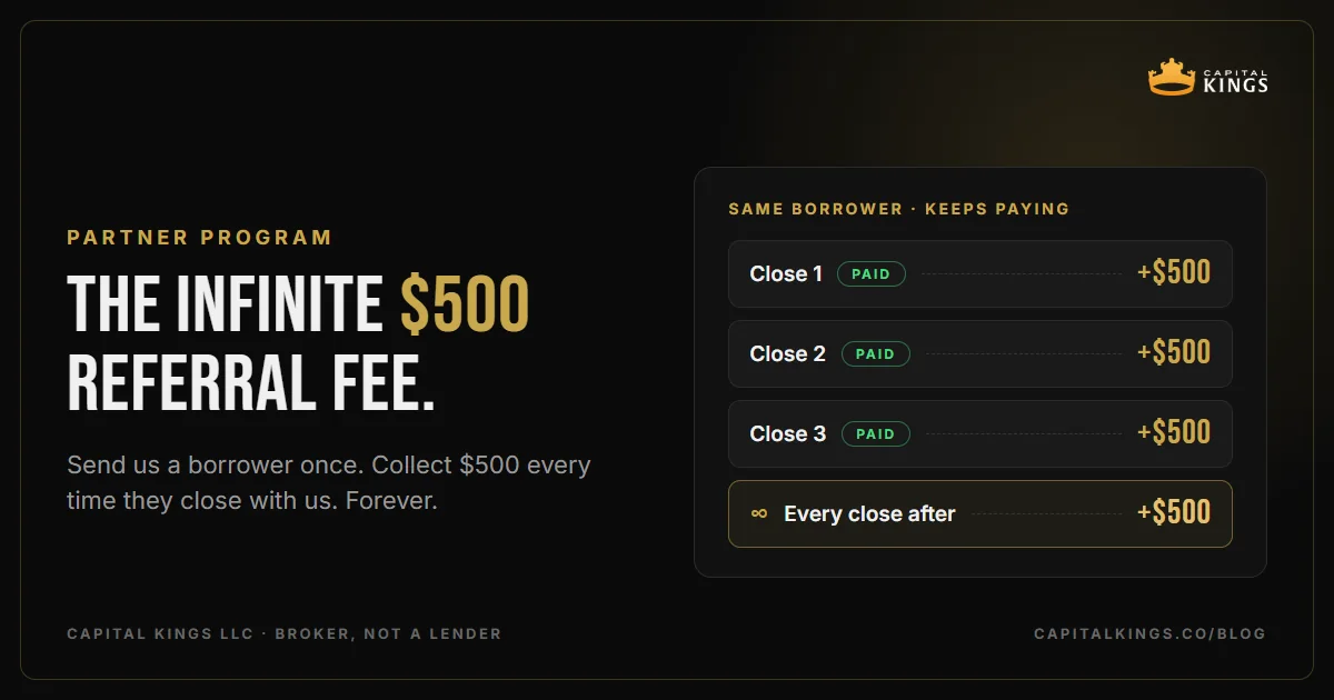 Cover: The Infinite $500 Referral Fee: Get Paid Every Time Your Investor Closes