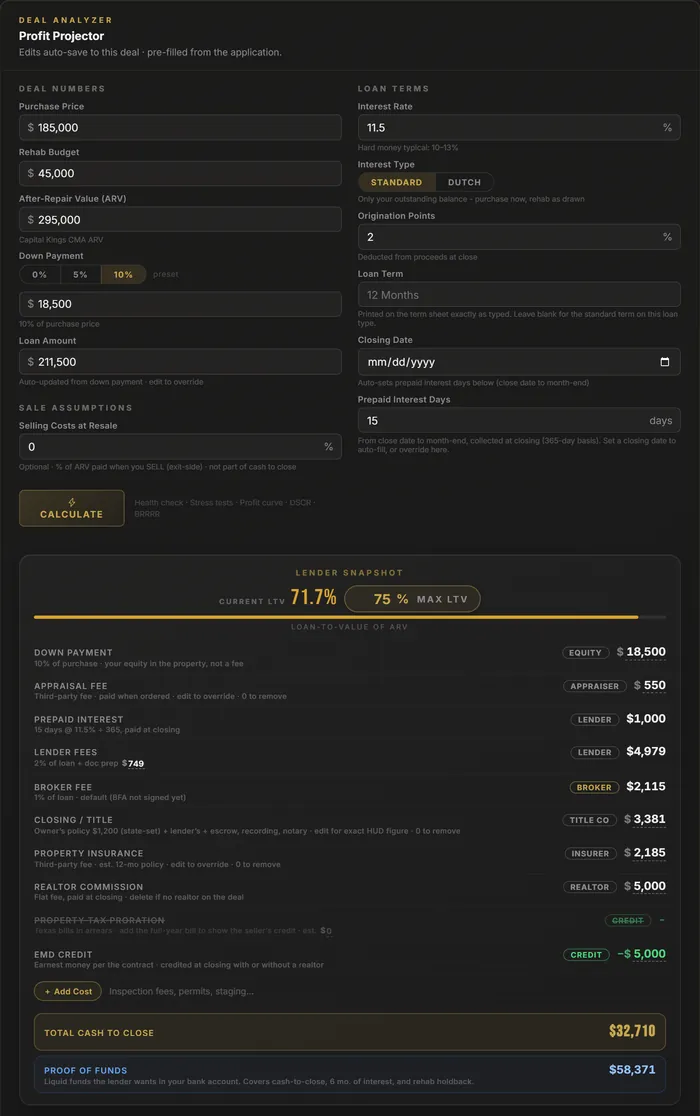 Capital Kings borrower portal: Run the deal again